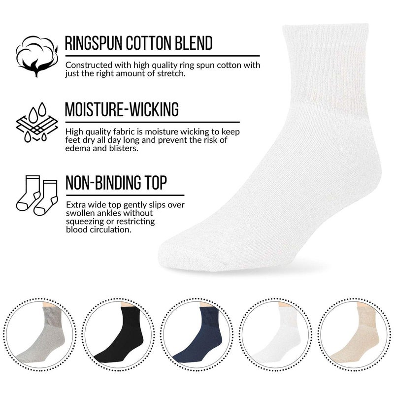 Brooklyn Socks Big and Tall Diabetic Neuropathy Ankle Socks, King Size Mens Athletic Quarter Socks (13-16, White) - 12 Pairs - Image 4
